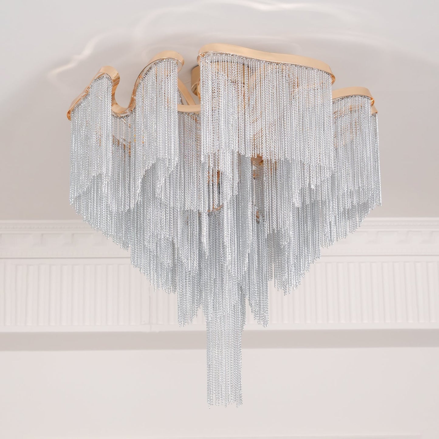 Modern Tassel Ceiling Lamp | Metal & Aluminum Chain | Champagne Gold