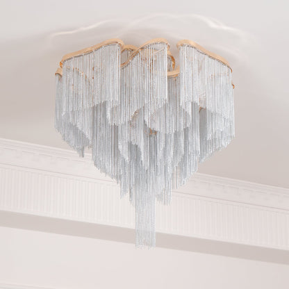 Modern Tassel Ceiling Lamp | Metal & Aluminum Chain | Champagne Gold