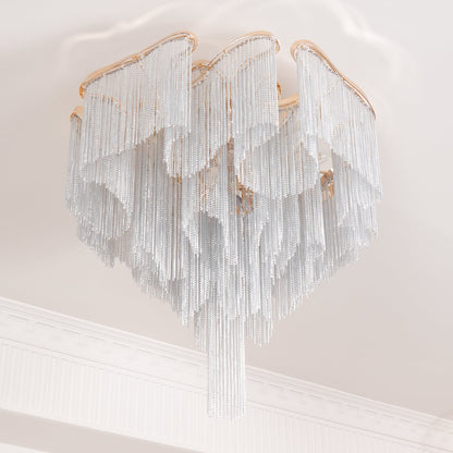 Modern Tassel Ceiling Lamp | Metal & Aluminum Chain | Champagne Gold