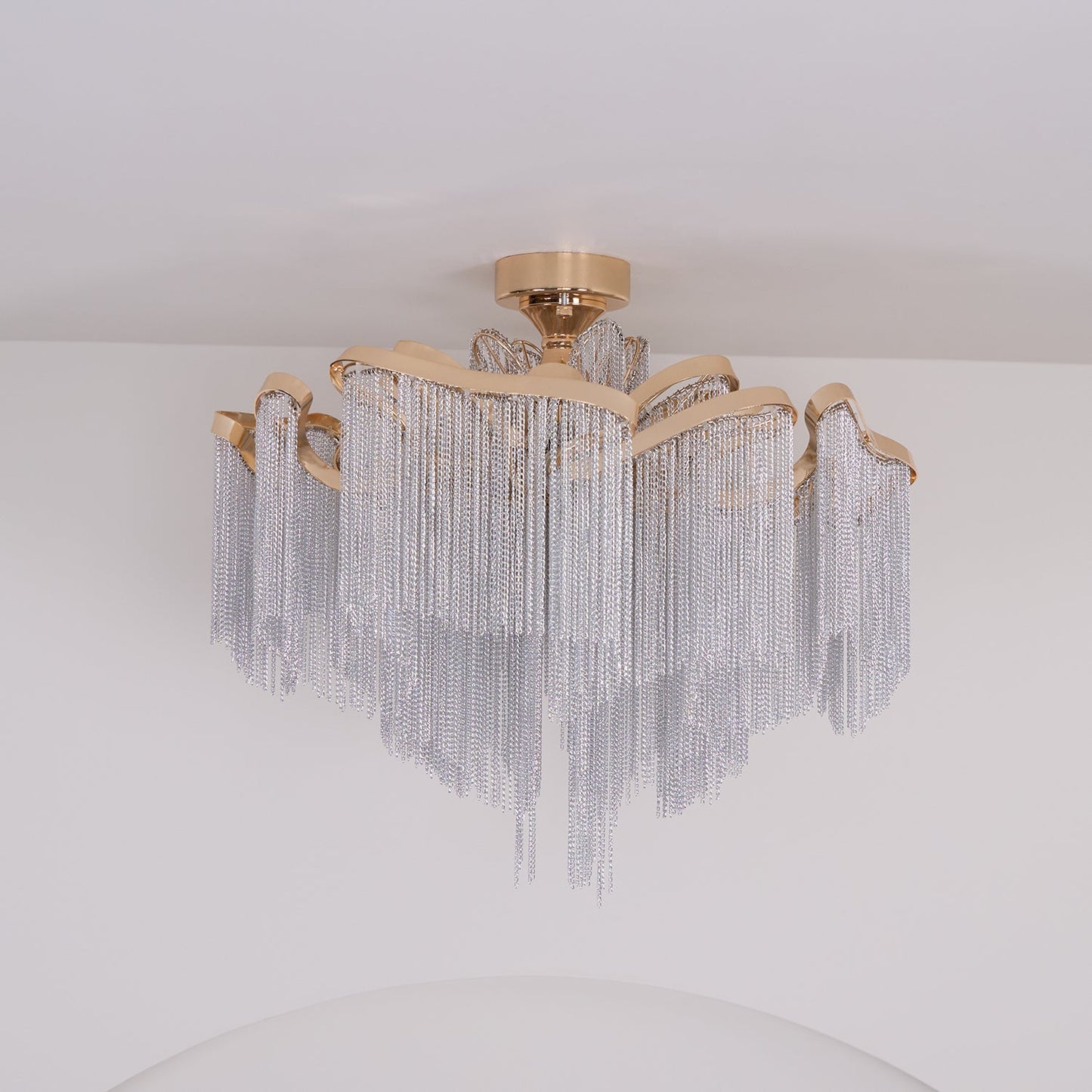 Modern Tassel Ceiling Lamp | Metal & Aluminum Chain | Champagne Gold