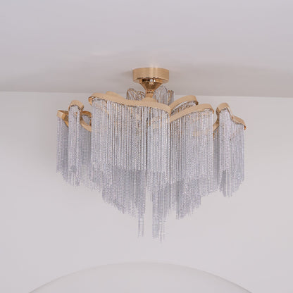 Modern Tassel Ceiling Lamp | Metal & Aluminum Chain | Champagne Gold