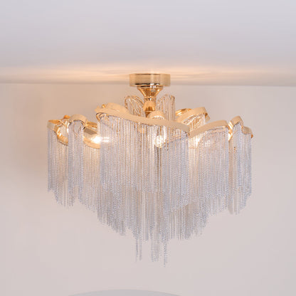 Modern Tassel Ceiling Lamp | Metal & Aluminum Chain | Champagne Gold