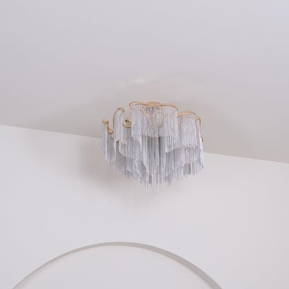 Modern Tassel Ceiling Lamp | Metal & Aluminum Chain | Champagne Gold