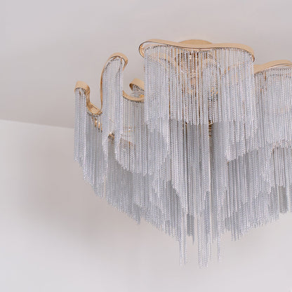 Modern Tassel Ceiling Lamp | Metal & Aluminum Chain | Champagne Gold