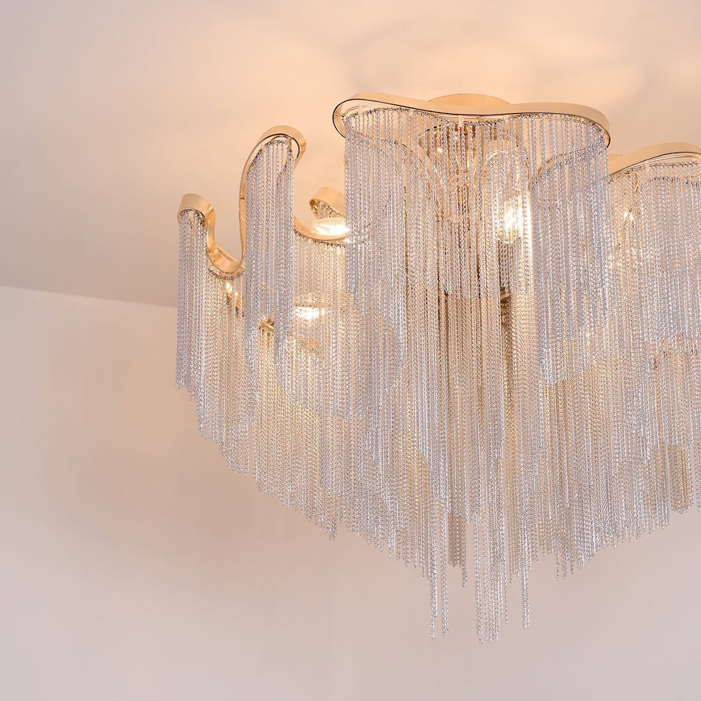 Modern Tassel Ceiling Lamp | Metal & Aluminum Chain | Champagne Gold