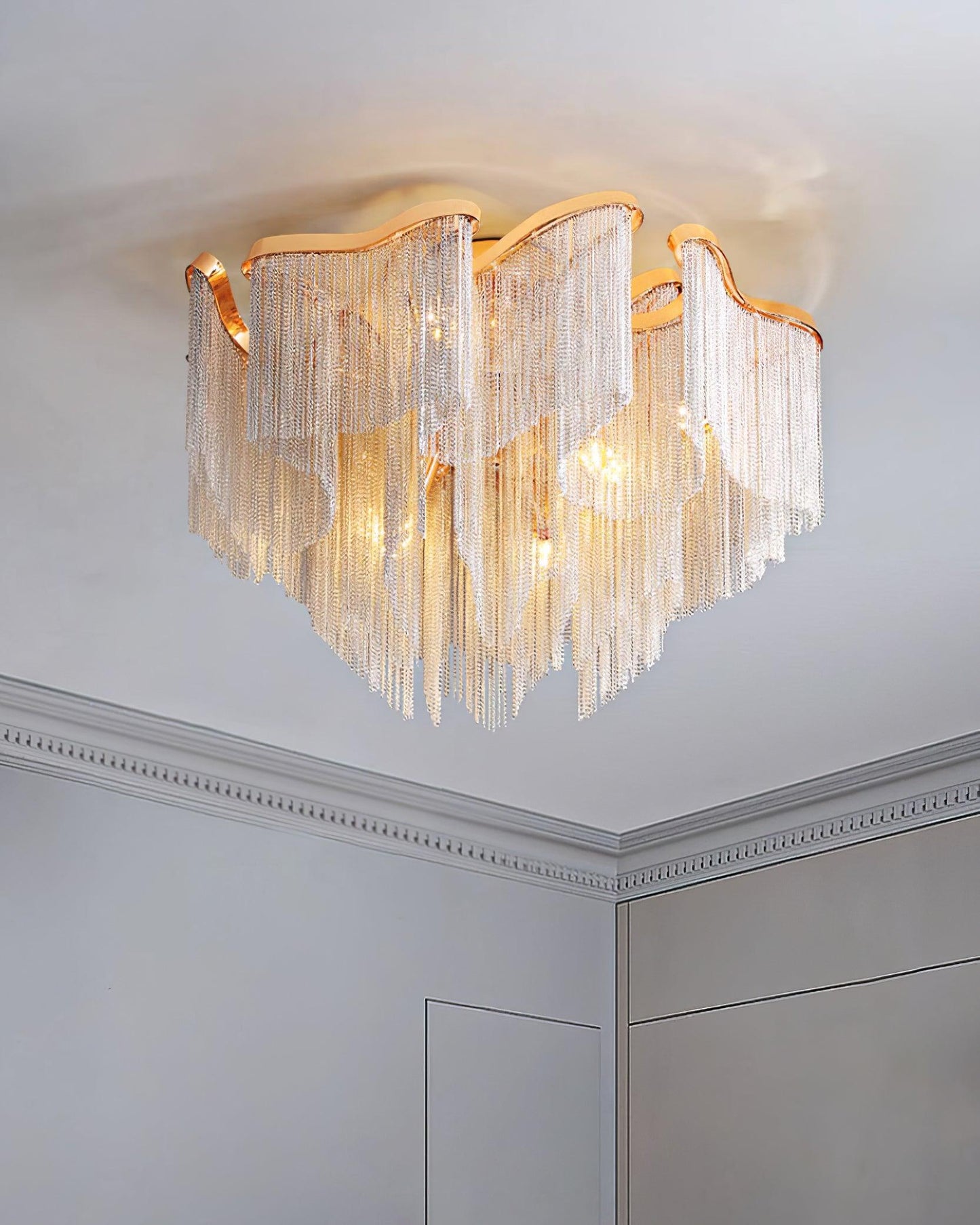 Modern Tassel Ceiling Lamp | Metal & Aluminum Chain | Champagne Gold