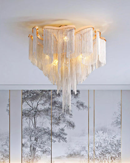 Modern Tassel Ceiling Lamp | Metal & Aluminum Chain | Champagne Gold