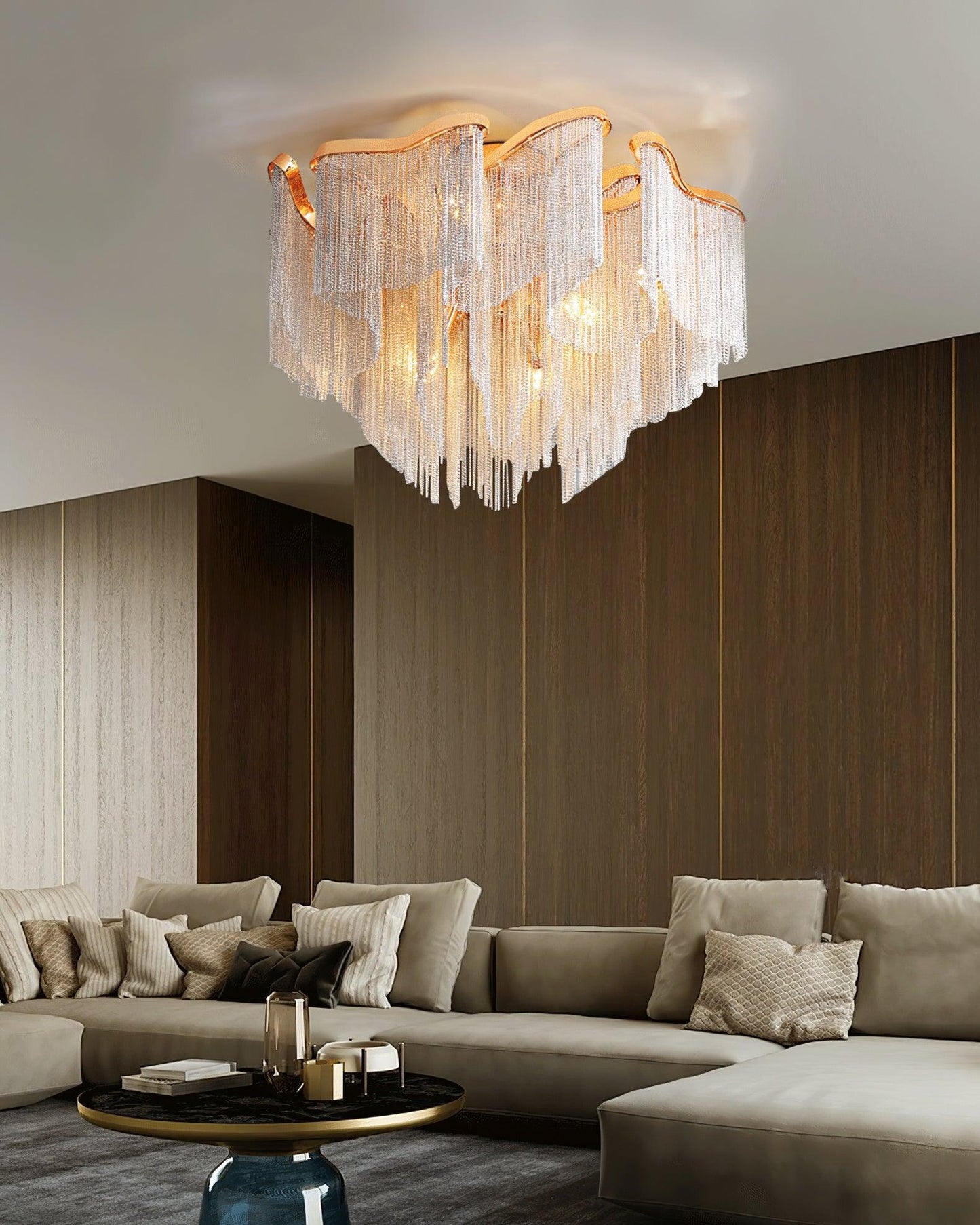 Modern Tassel Ceiling Lamp | Metal & Aluminum Chain | Champagne Gold