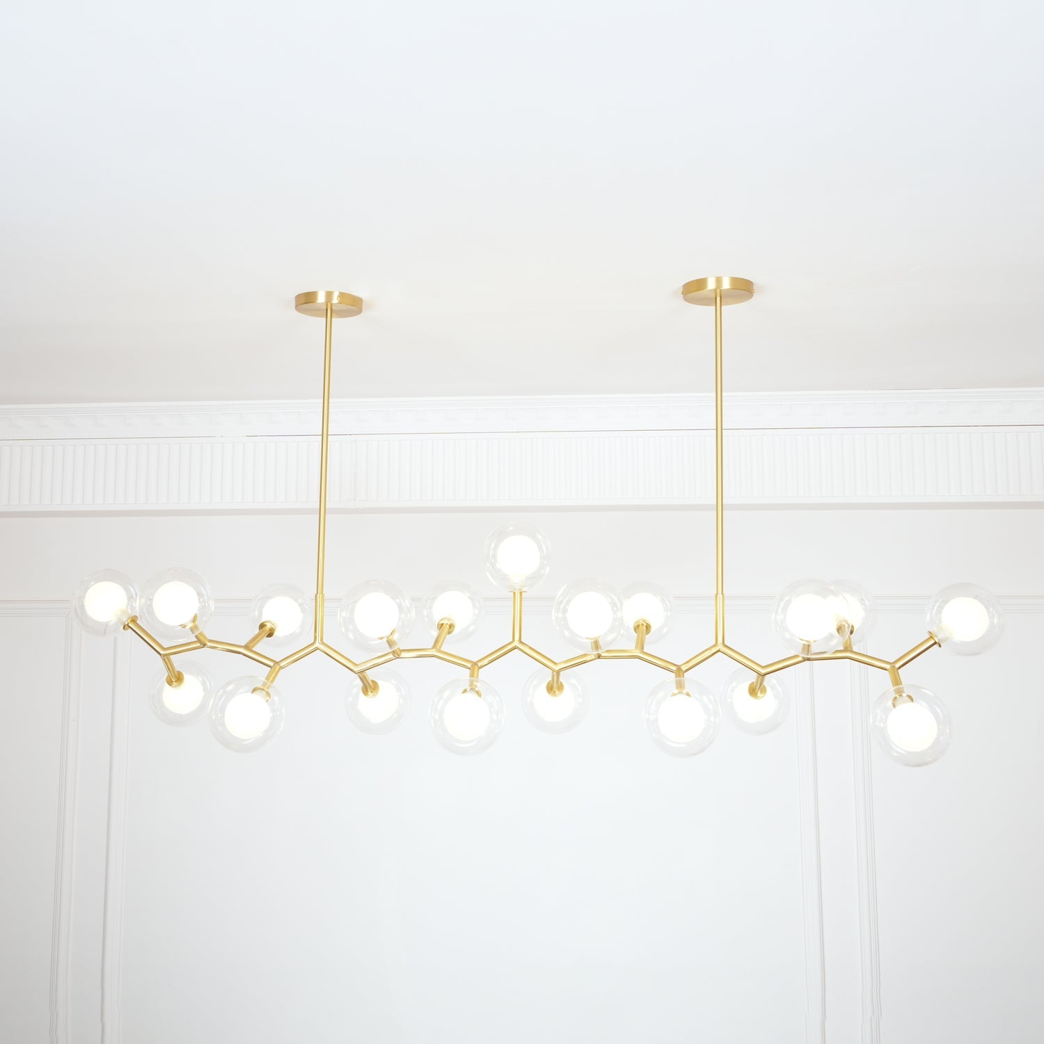Molecular Glass Sphere Chandelier | Brass & Black Finish | 6, 7, or 16 Heads