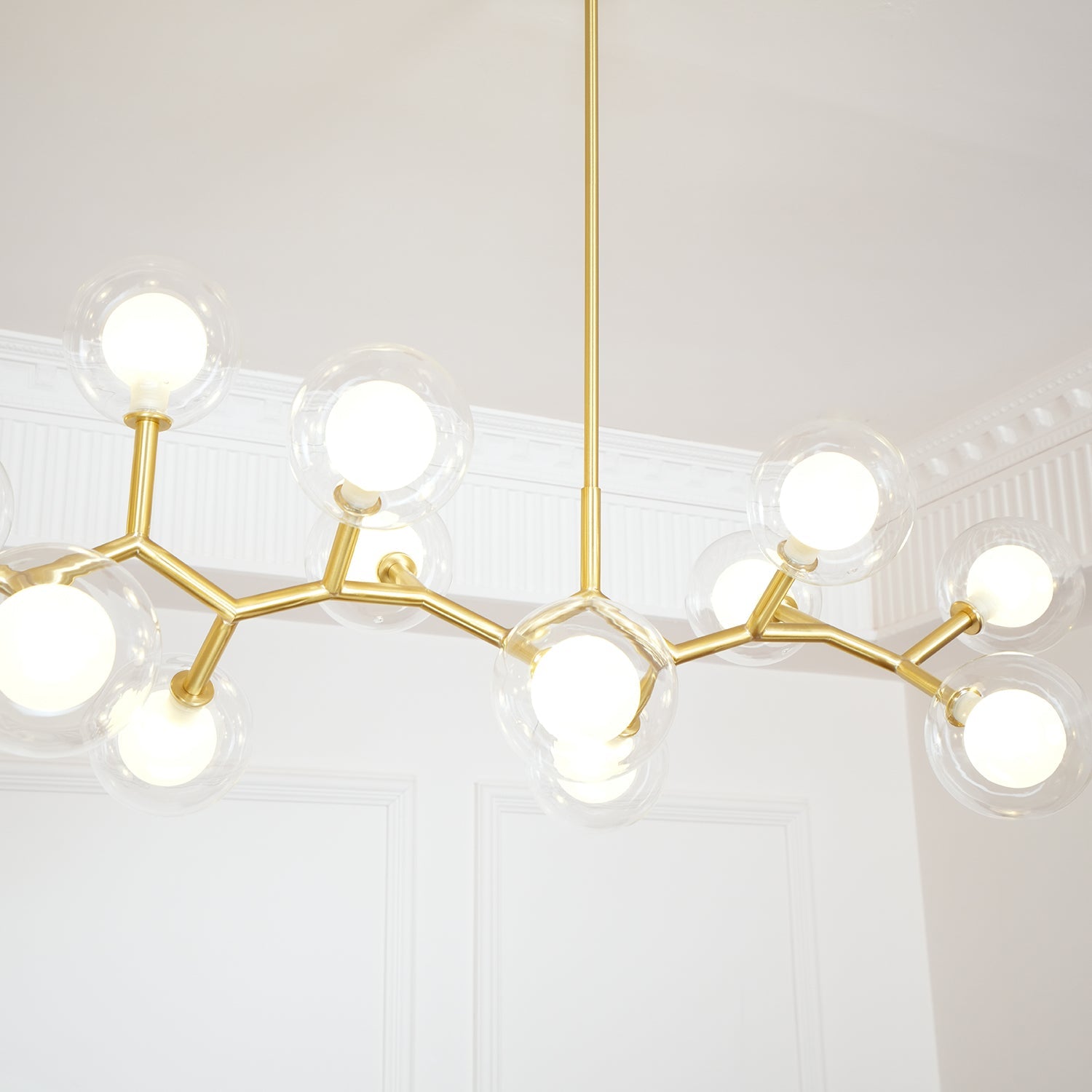 Molecular Glass Sphere Chandelier | Brass & Black Finish | 6, 7, or 16 Heads
