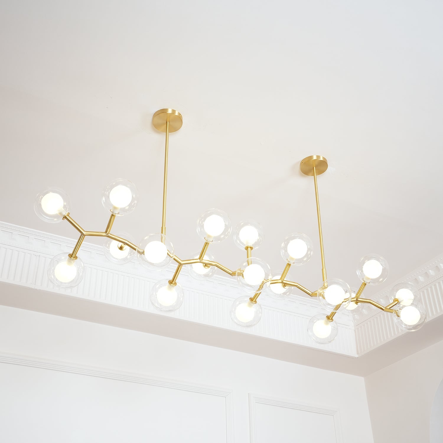 Molecular Glass Sphere Chandelier | Brass & Black Finish | 6, 7, or 16 Heads