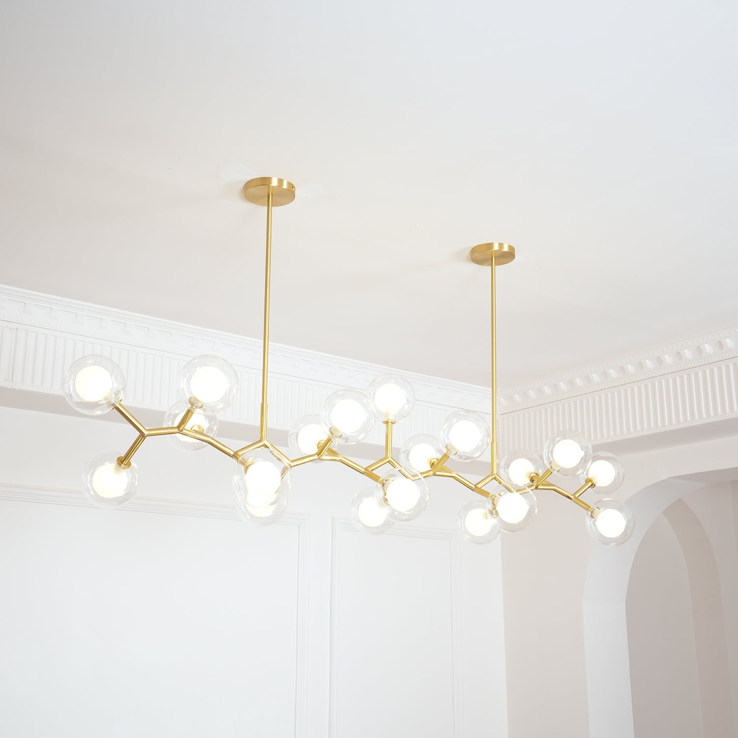 Molecular Glass Sphere Chandelier | Brass & Black Finish | 6, 7, or 16 Heads