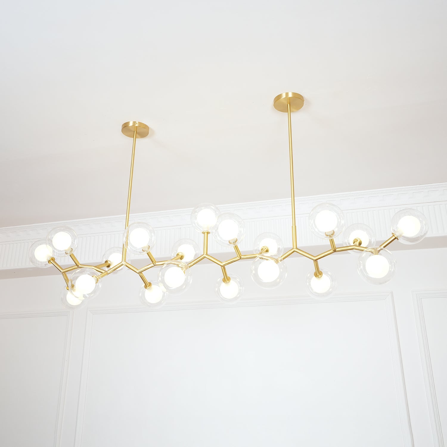 Molecular Glass Sphere Chandelier | Brass & Black Finish | 6, 7, or 16 Heads