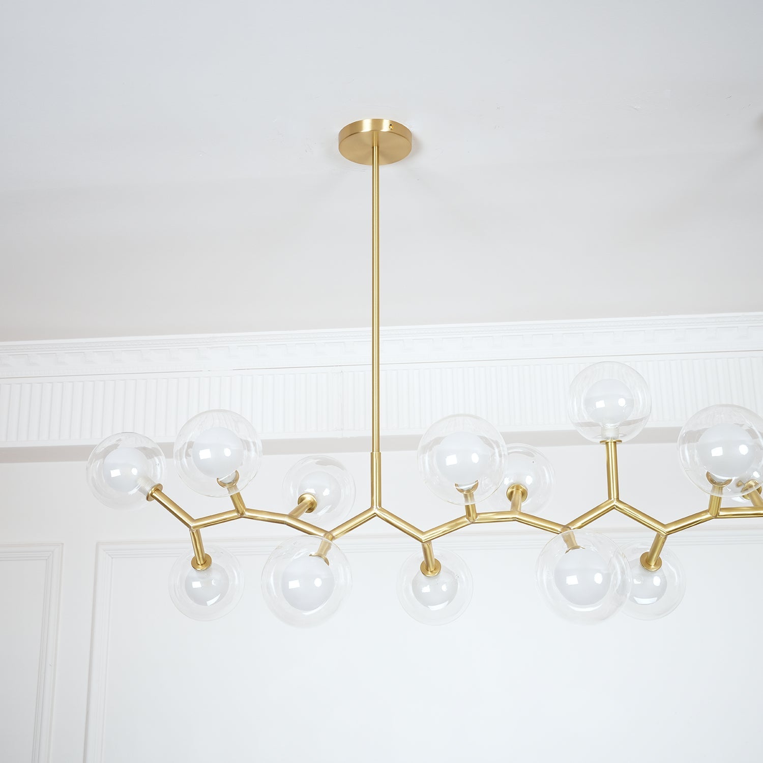 Molecular Glass Sphere Chandelier | Brass & Black Finish | 6, 7, or 16 Heads