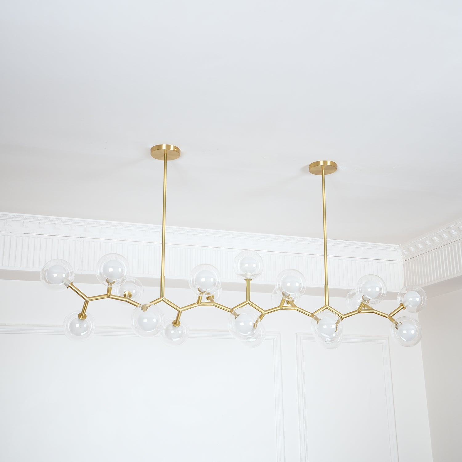Molecular Glass Sphere Chandelier | Brass & Black Finish | 6, 7, or 16 Heads