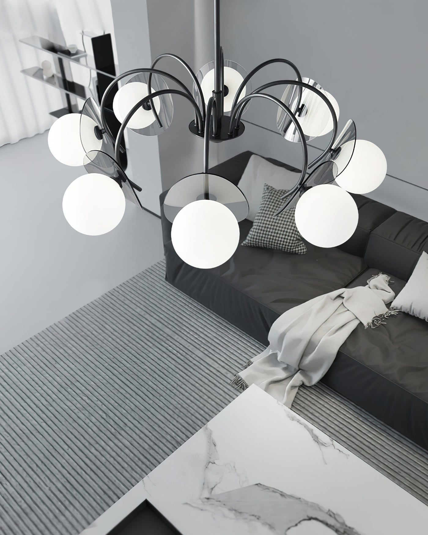 Molecular Glass Chandelier | Black Brass Frame | 4, 5, or 8 Heads