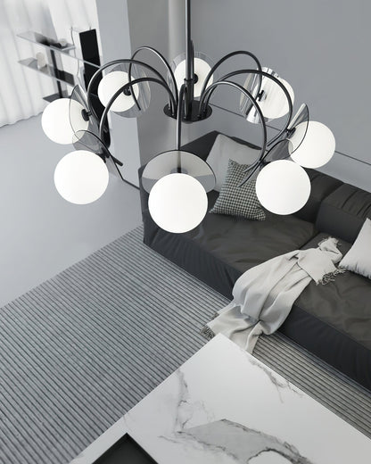 Molecular Glass Chandelier | Black Brass Frame | 4, 5, or 8 Heads