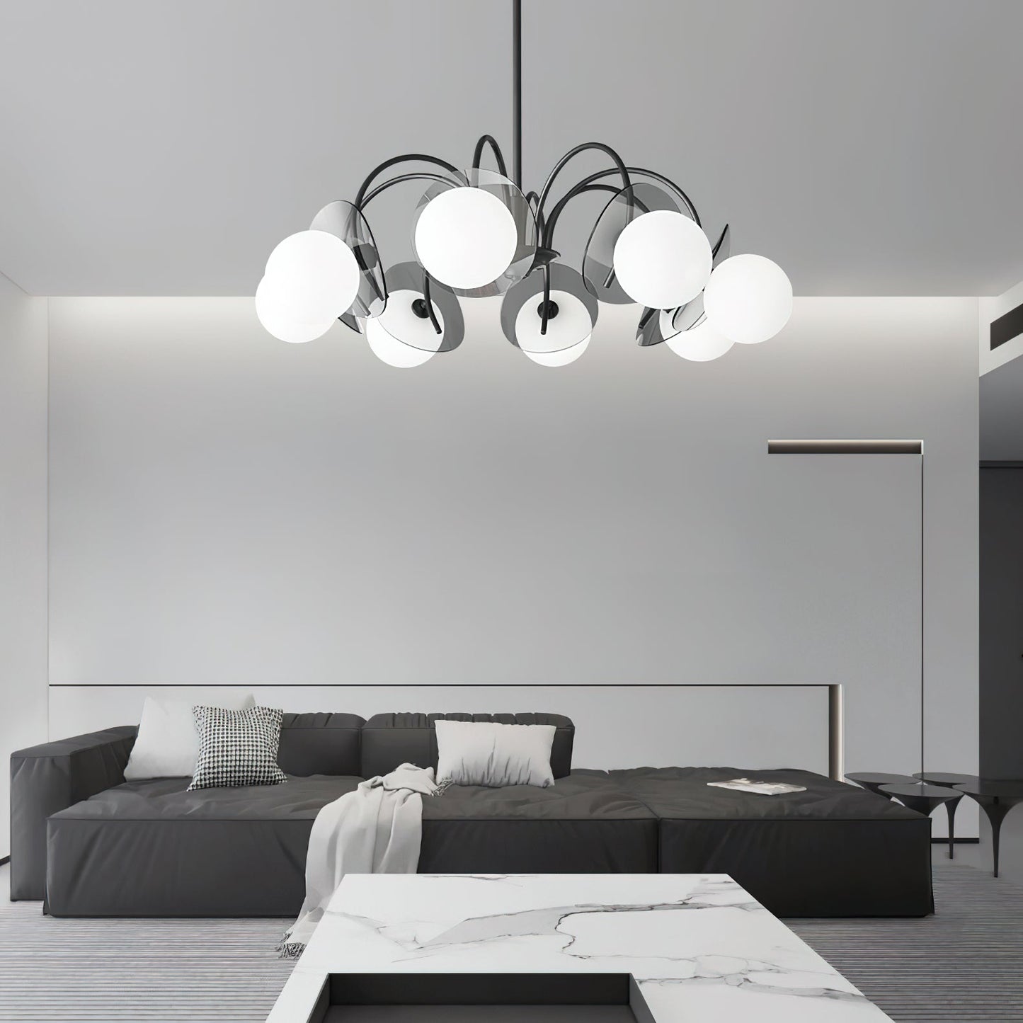 Molecular Glass Chandelier | Black Brass Frame | 4, 5, or 8 Heads