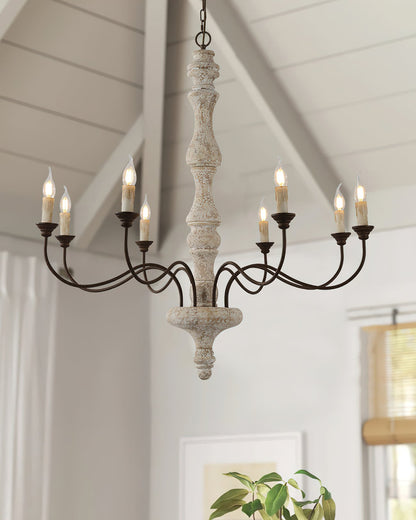 Molina Chandelier | Distressed Wood & Rusted Iron | 8-Light