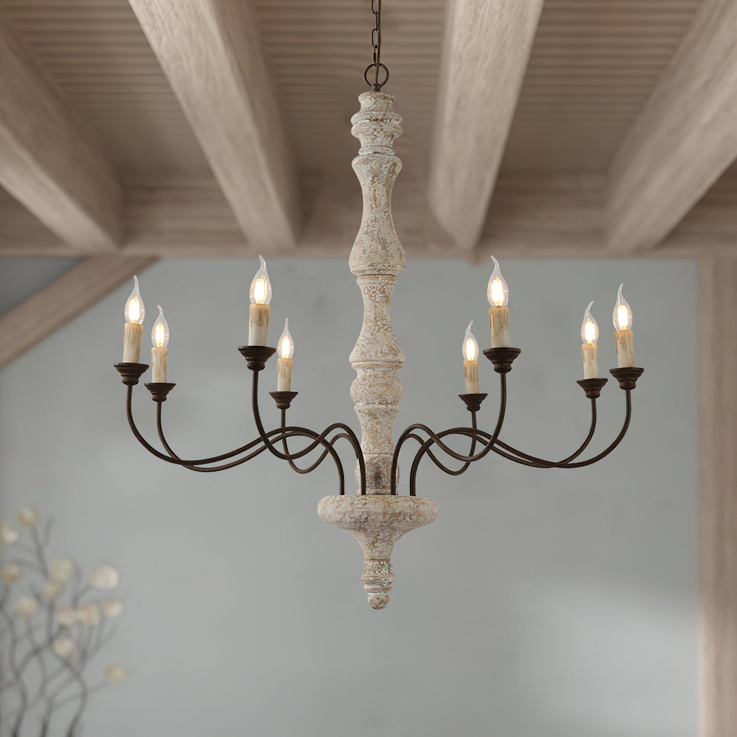 Molina Chandelier | Distressed Wood & Rusted Iron | 8-Light