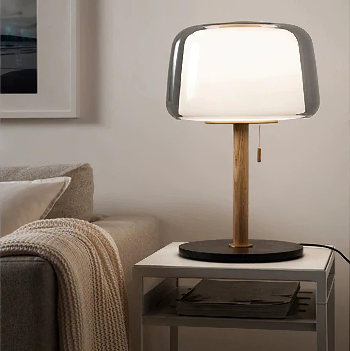 Mona Glass Table Lamp | Metal, Marble, Glass | Black, Wood Color, Gray