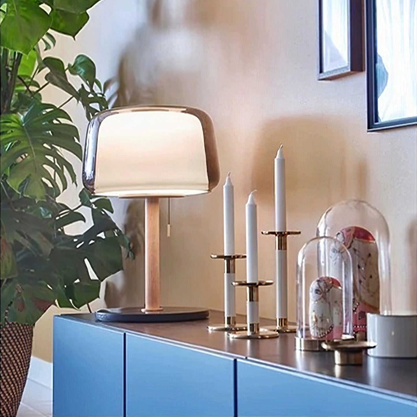 Mona Glass Table Lamp | Metal, Marble, Glass | Black, Wood Color, Gray