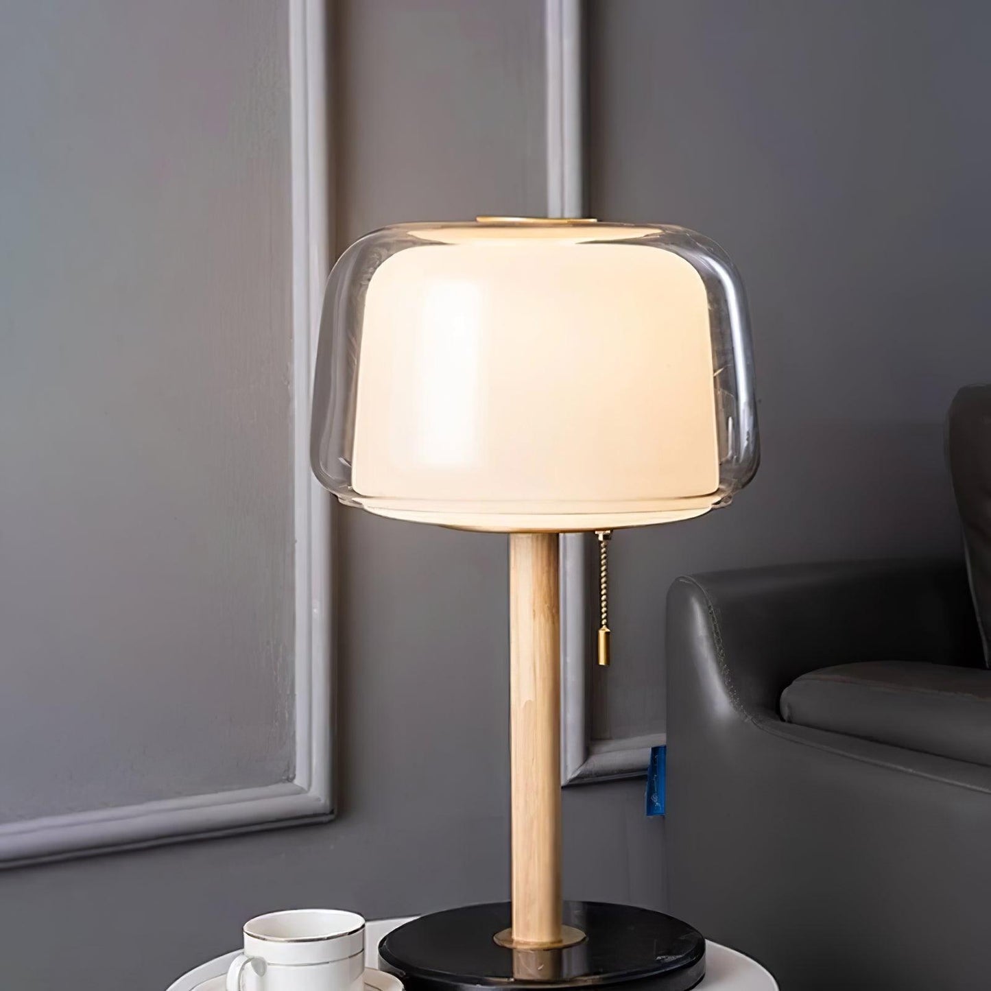 Mona Glass Table Lamp | Metal, Marble, Glass | Black, Wood Color, Gray