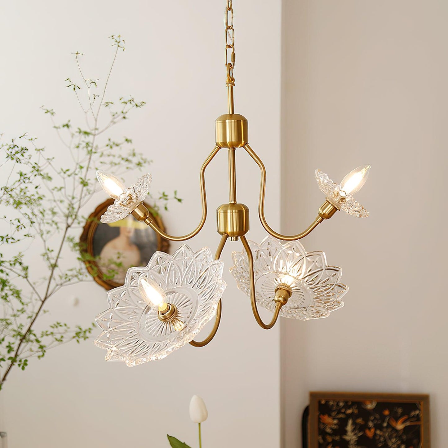 Monique Lhuillier Chandelier | Antique Copper & Glass | 4 or 6 Heads