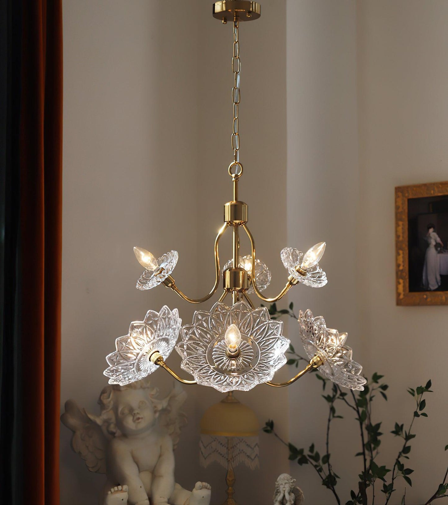 Monique Lhuillier Chandelier | Antique Copper & Glass | 4 or 6 Heads