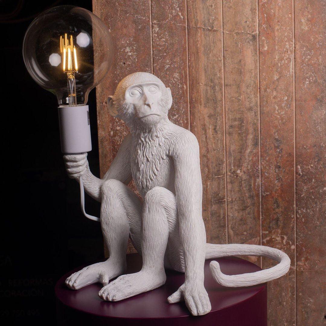 Monkey Table Lamp | Resin & Metal | Black or White