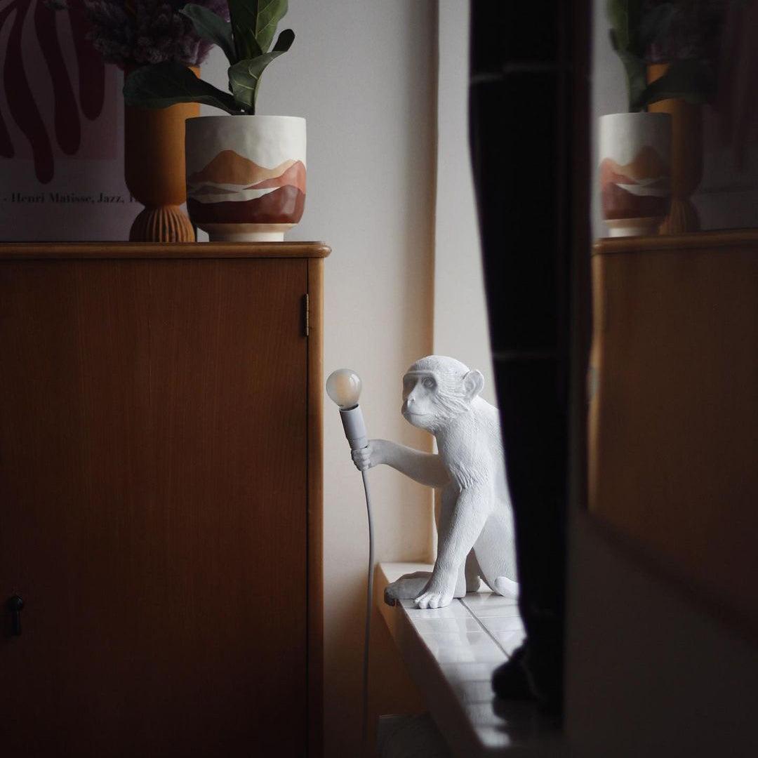 Monkey Table Lamp | Resin & Metal | Black or White