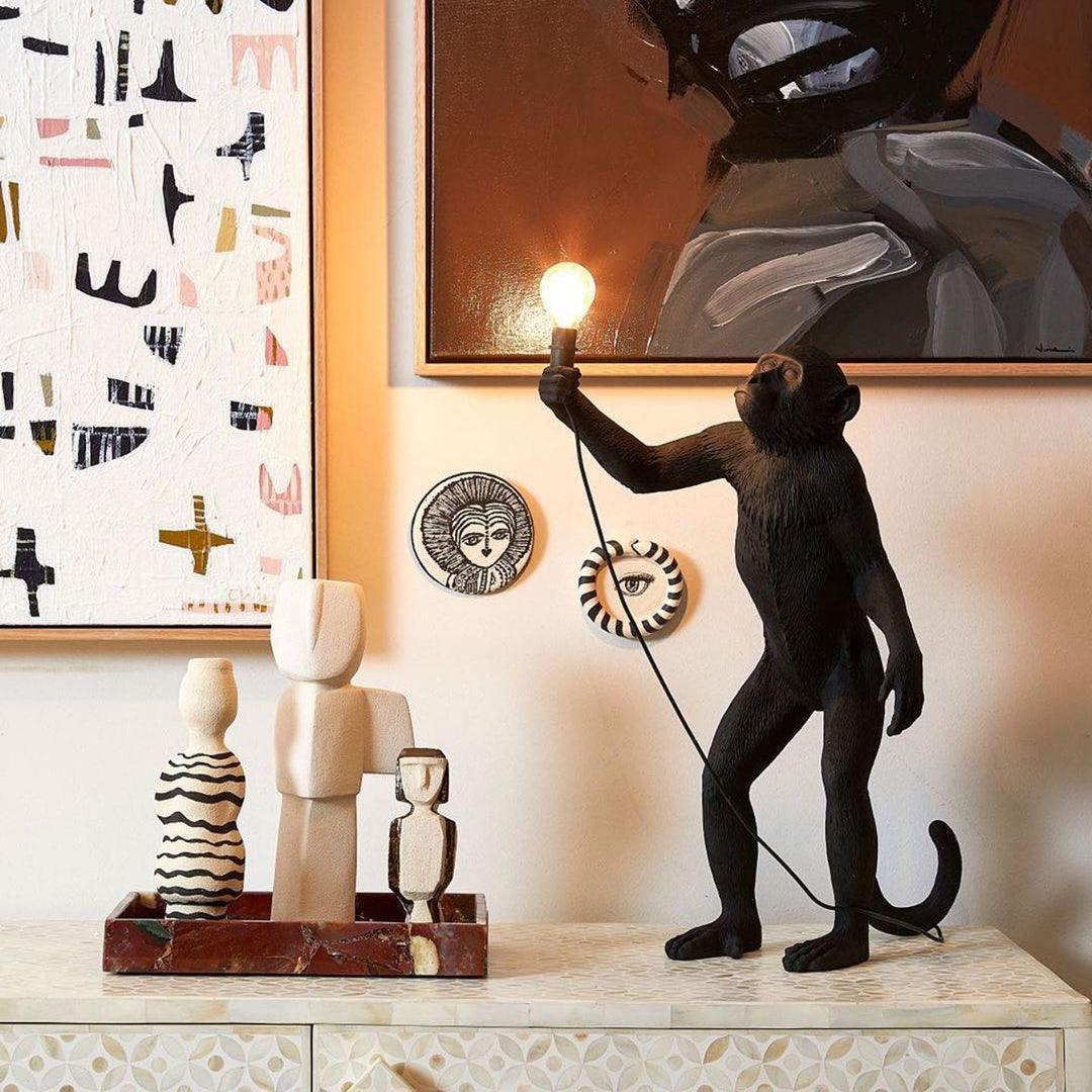 Monkey Table Lamp | Resin & Metal | Black or White