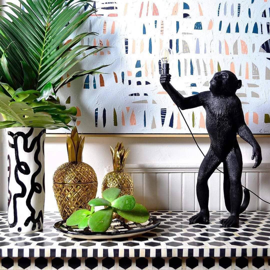 Monkey Table Lamp | Resin & Metal | Black or White