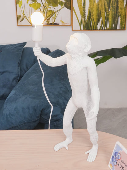 Monkey Table Lamp | Resin & Metal | Black or White