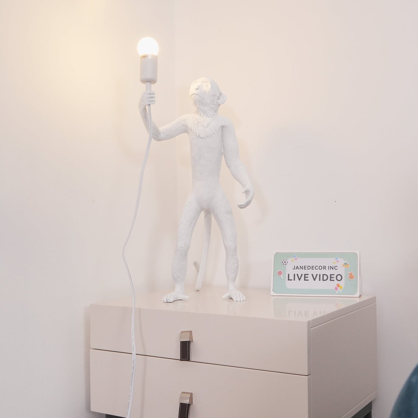 Monkey Table Lamp | Resin & Metal | Black or White