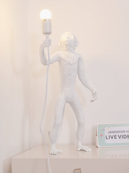 Monkey Table Lamp | Resin & Metal | Black or White