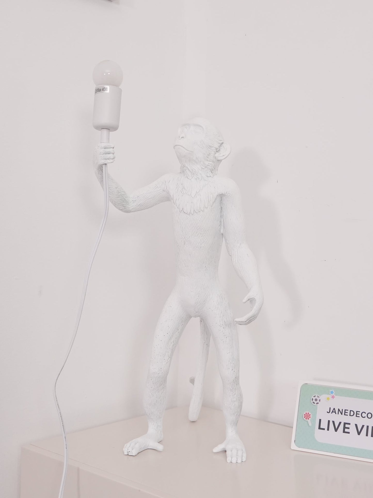 Monkey Table Lamp | Resin & Metal | Black or White