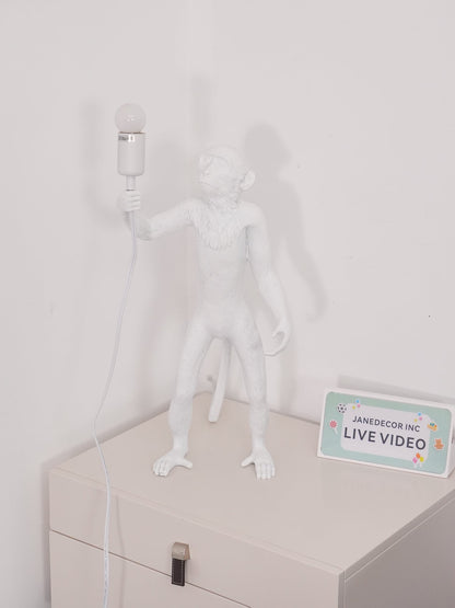Monkey Table Lamp | Resin & Metal | Black or White
