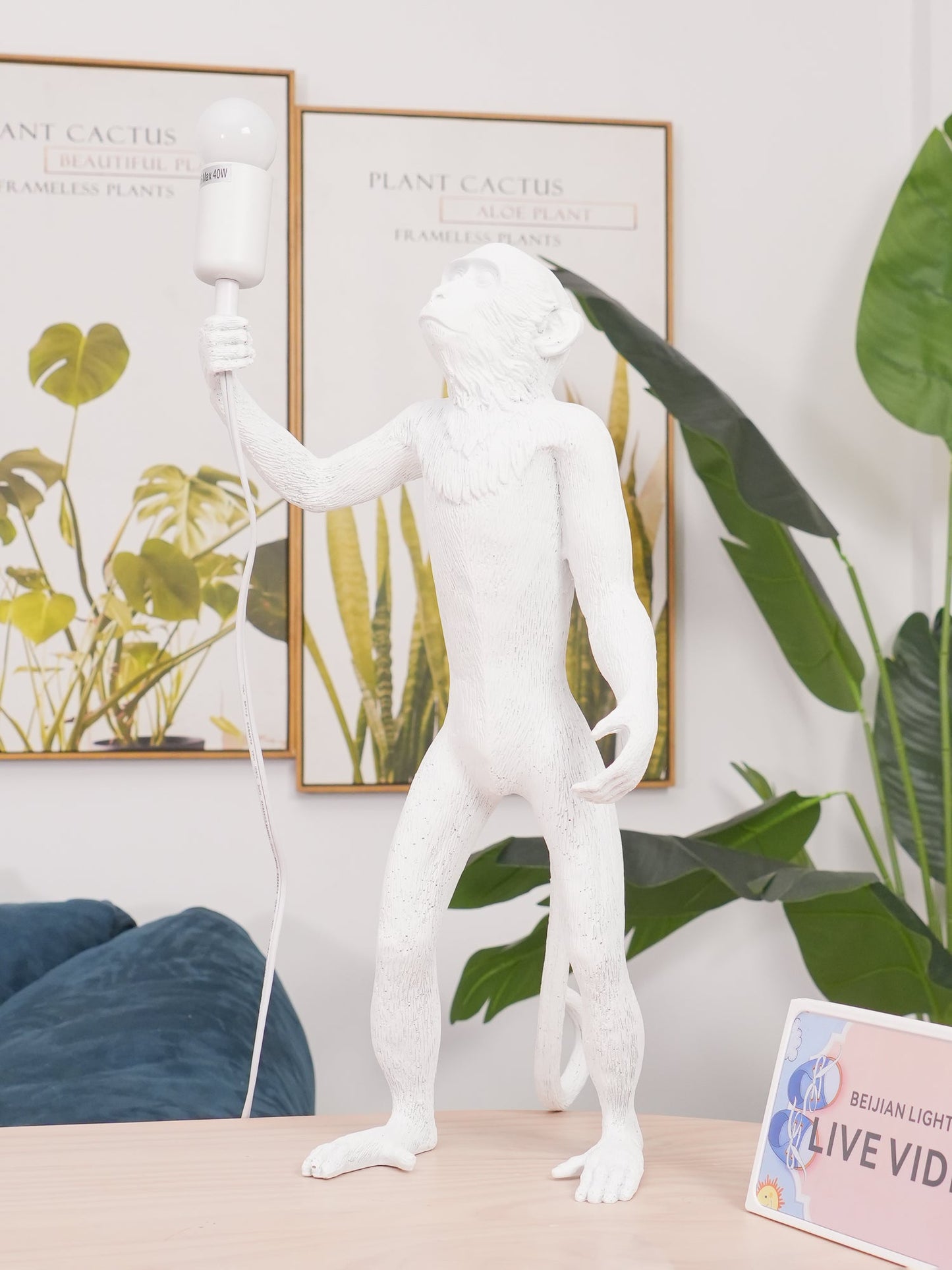 Monkey Table Lamp | Resin & Metal | Black or White