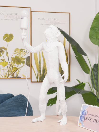 Monkey Table Lamp | Resin & Metal | Black or White
