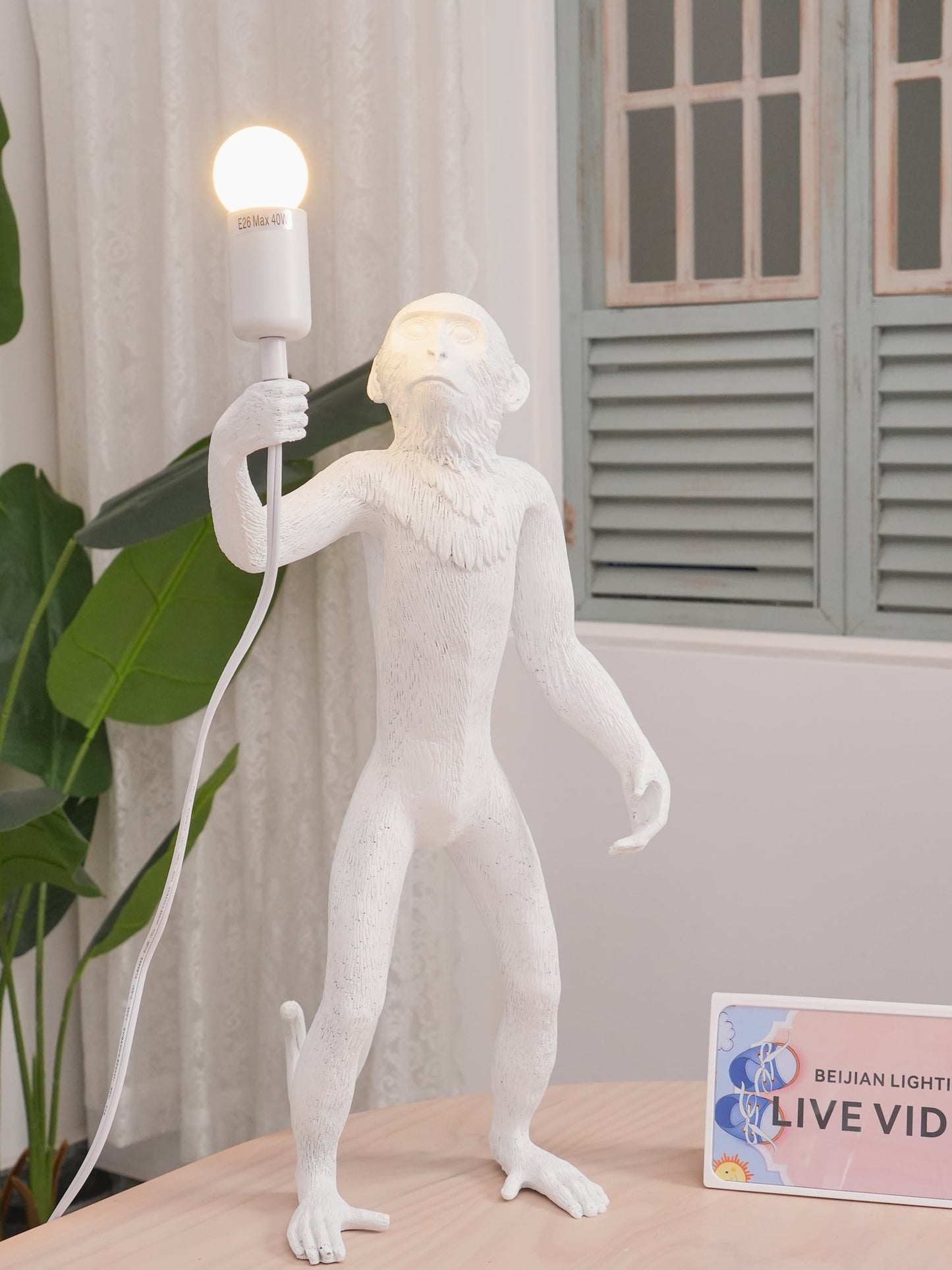Monkey Table Lamp | Resin & Metal | Black or White