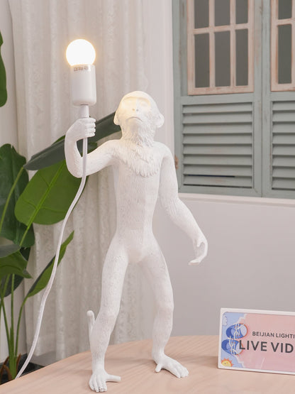 Monkey Table Lamp | Resin & Metal | Black or White