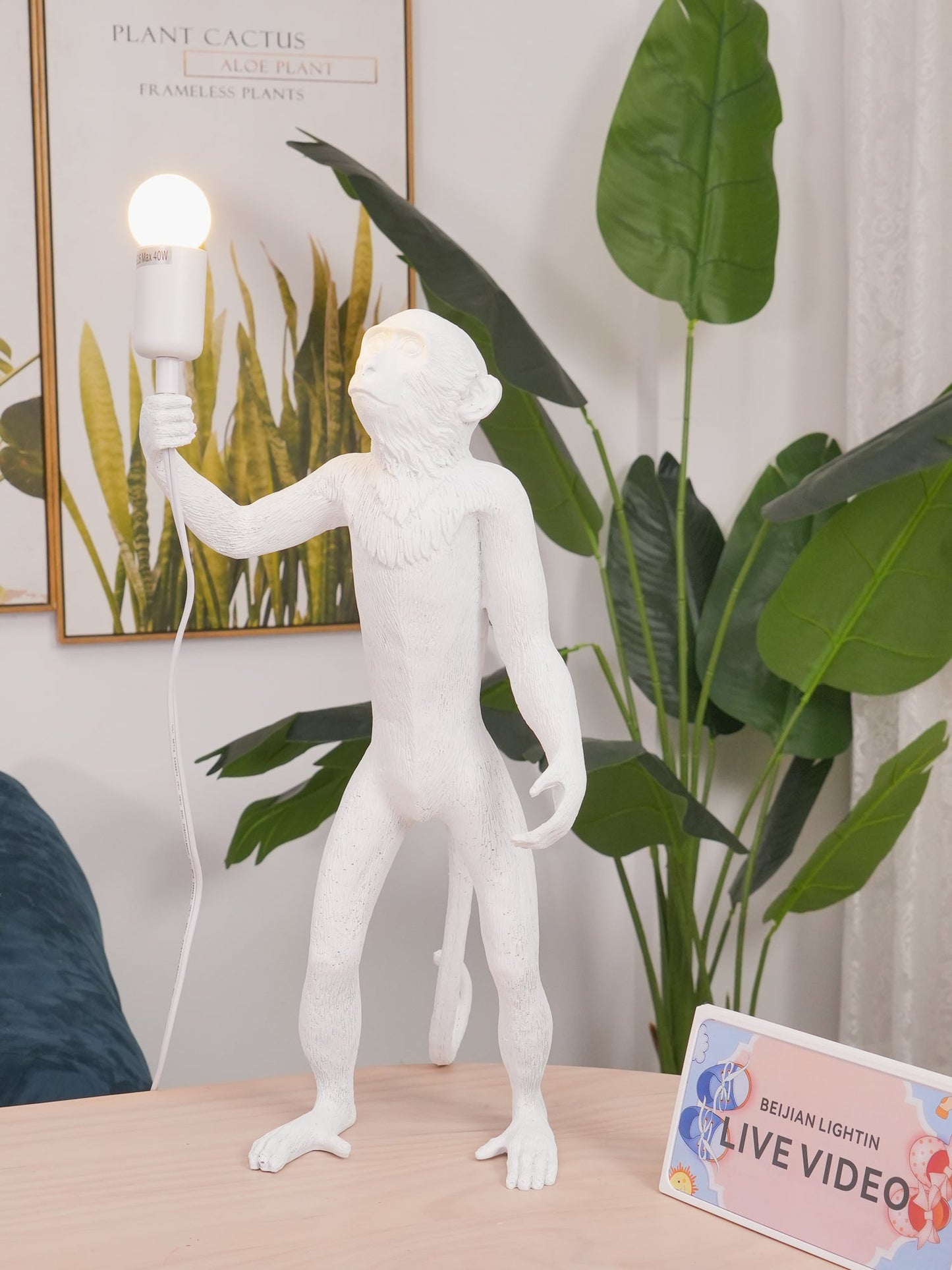 Monkey Table Lamp | Resin & Metal | Black or White