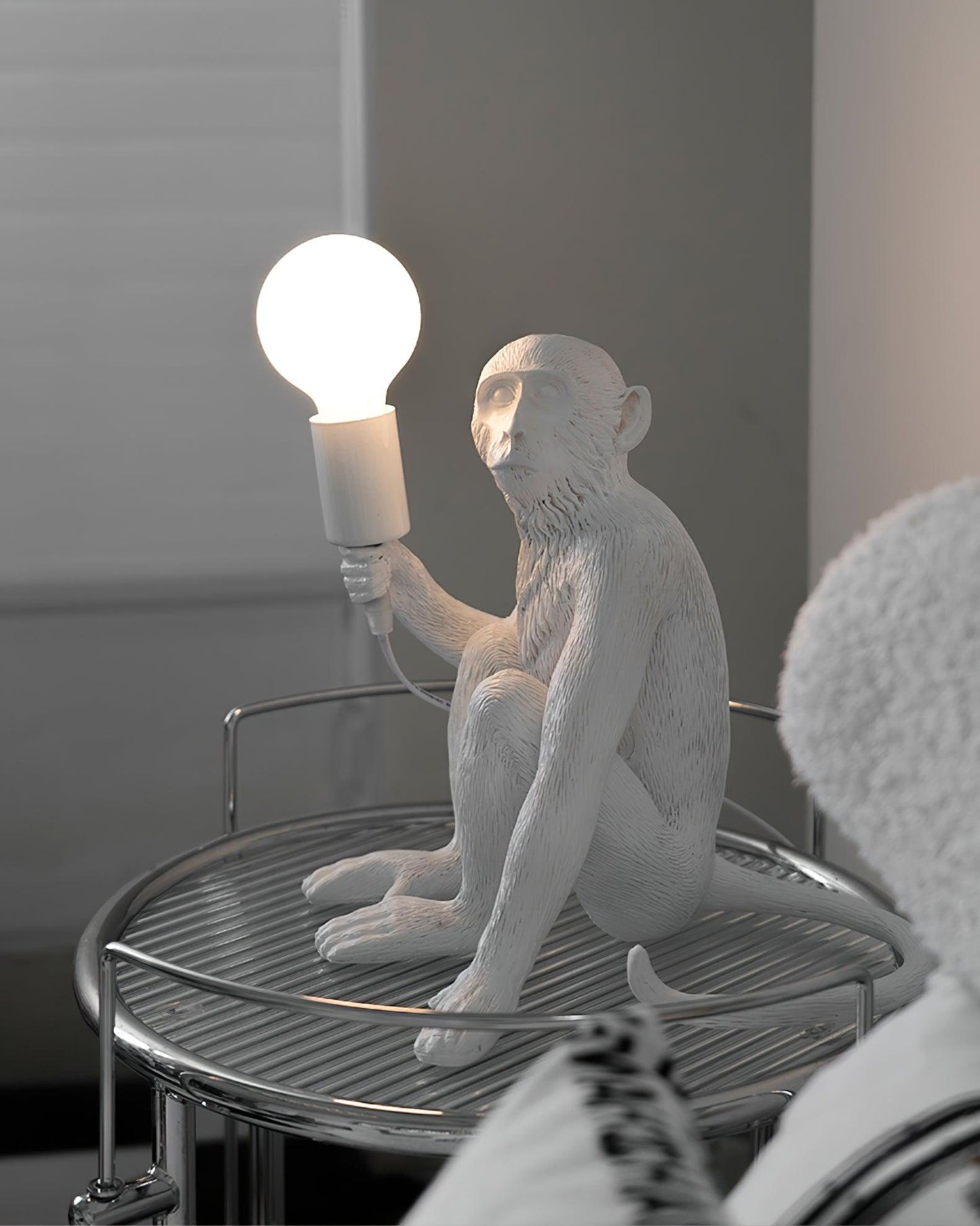 Monkey Table Lamp | Resin & Metal | Black or White