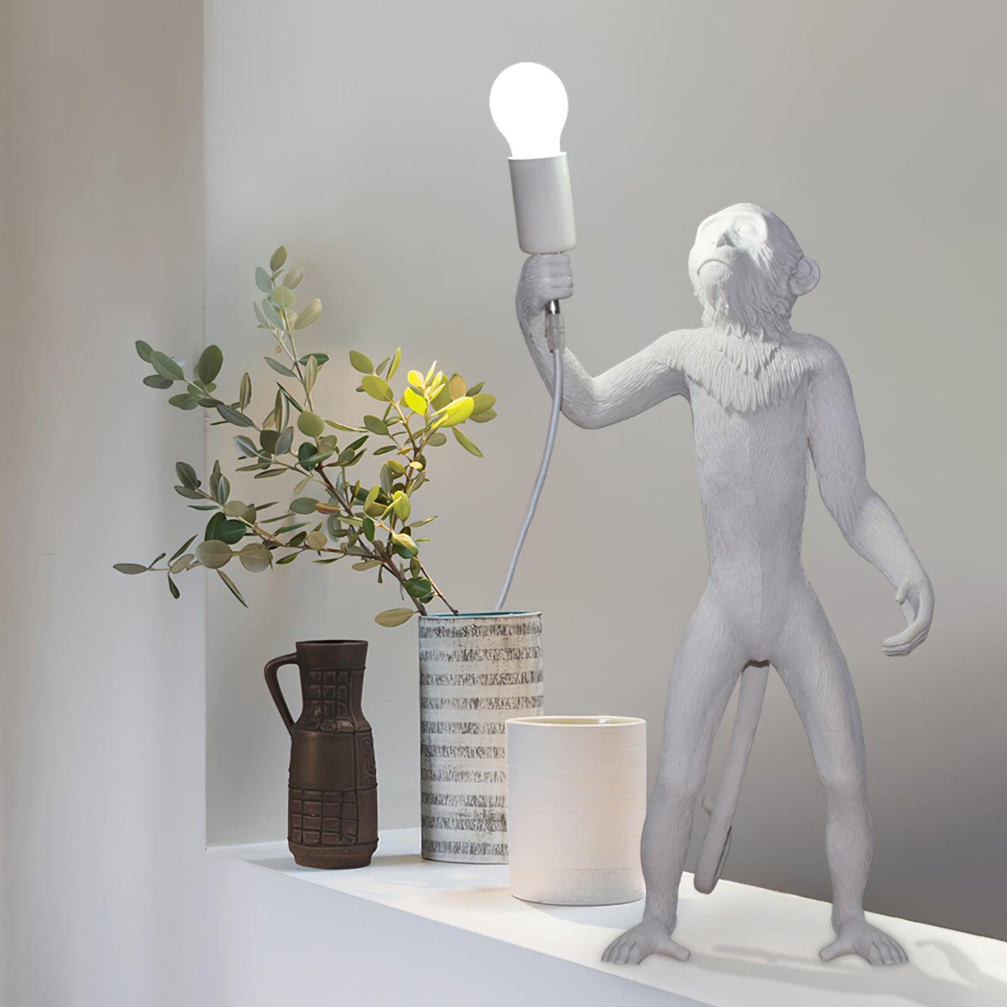 Monkey Table Lamp | Resin & Metal | Black or White