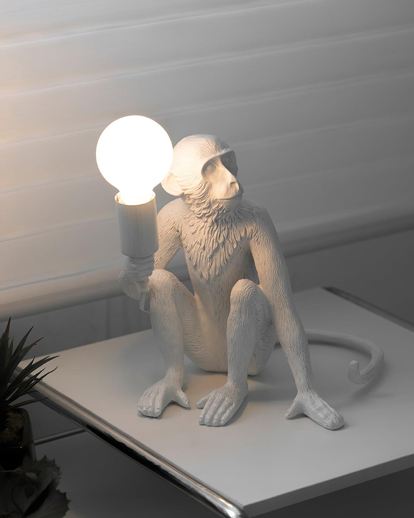 Monkey Table Lamp | Resin & Metal | Black or White
