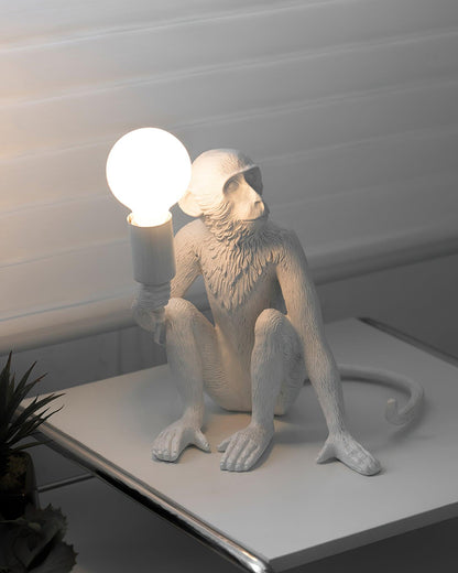 Monkey Table Lamp | Resin & Metal | Black or White
