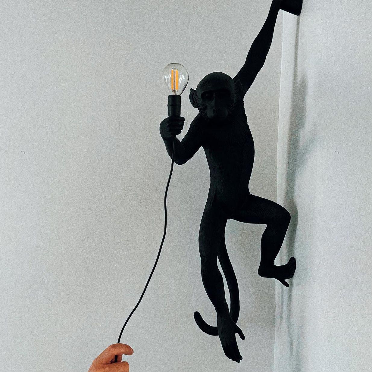 Monkey Wall Lamp | Resin & Metal | Black, Gold, White