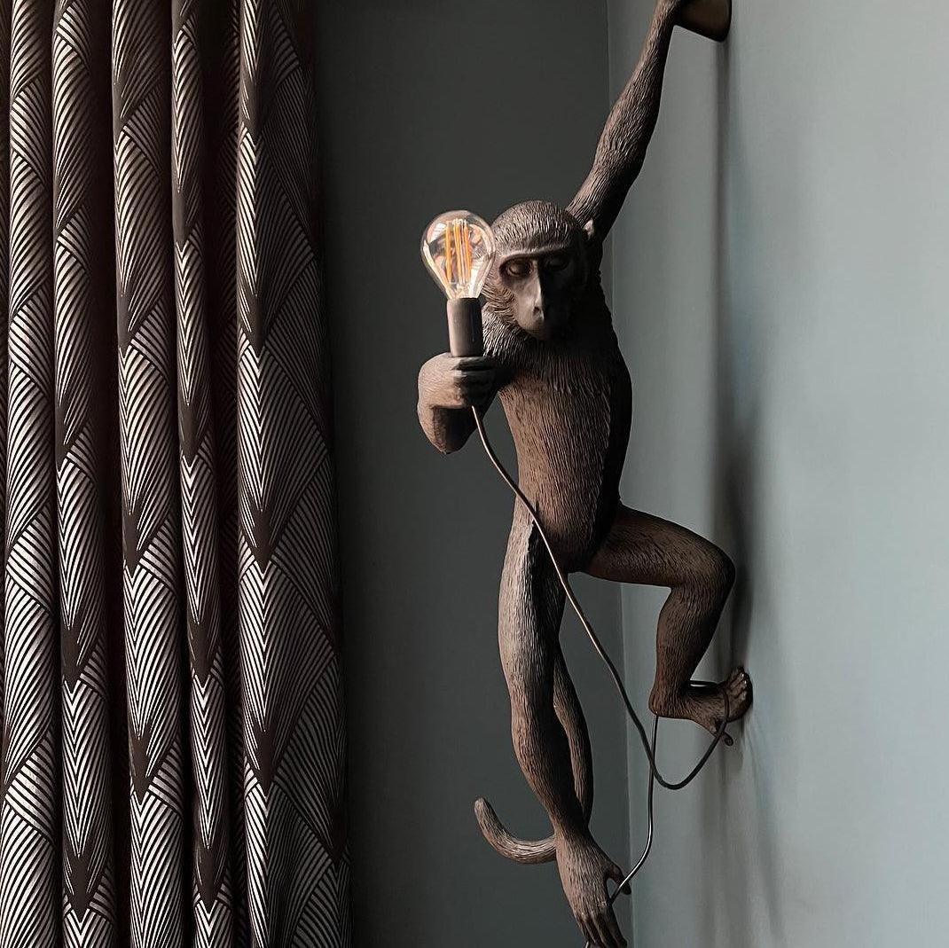 Monkey Wall Lamp | Resin & Metal | Black, Gold, White