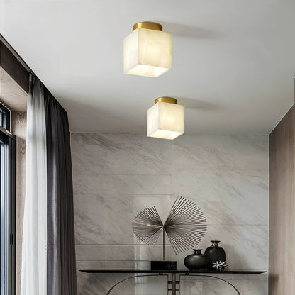 Moon Alabaster Ceiling Light | Brass & Alabaster | White Shade